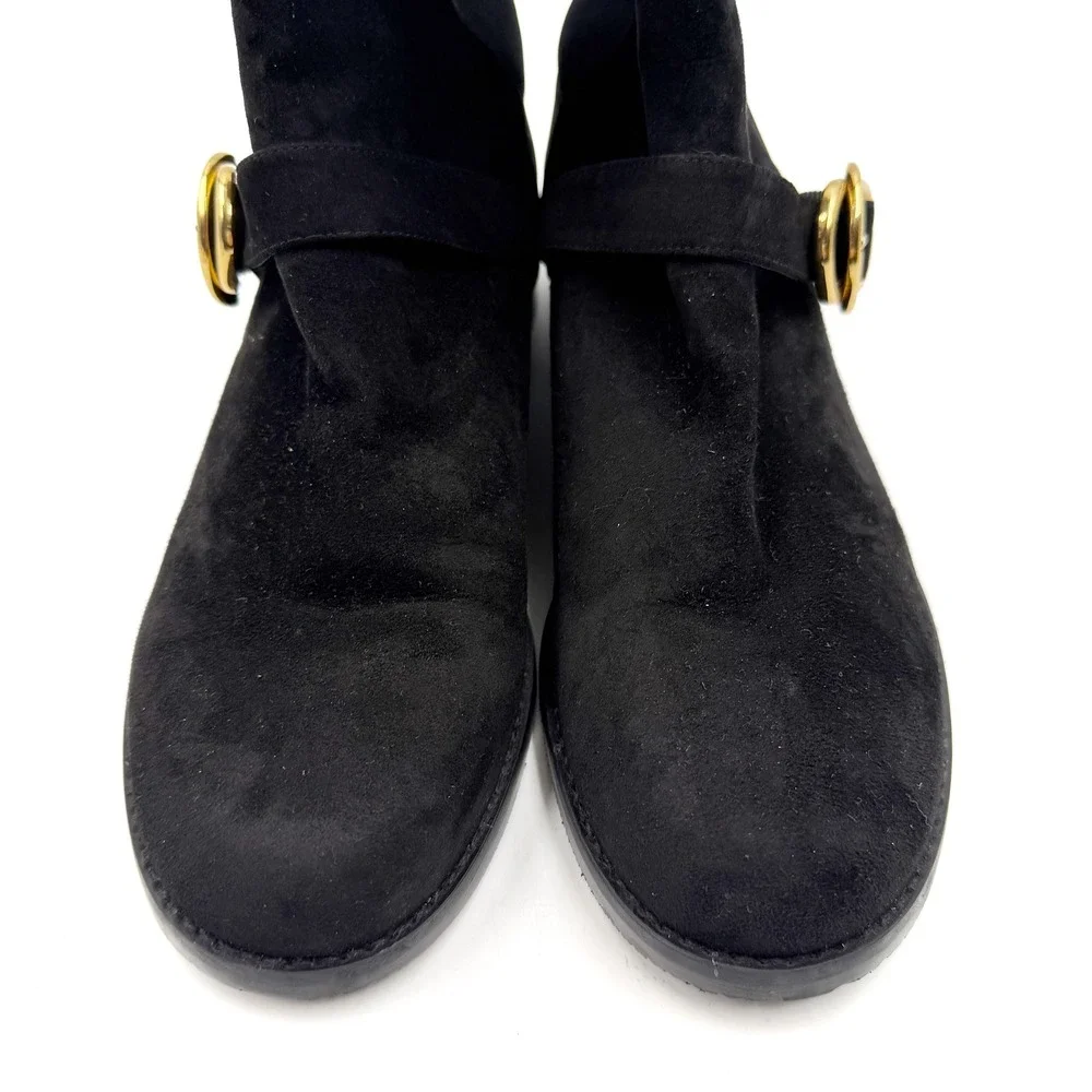 Stuart Weitzman Siella 50/50 Boots Over the Knee Black Suede Pull On Flat Sz 7